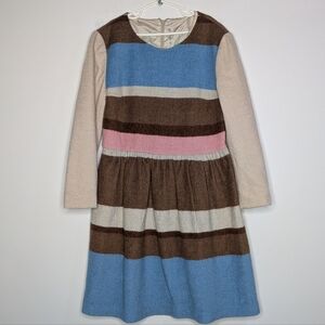 Ochirly Brown Tan Pink Blue Striped Wool Blend Winter Dress S